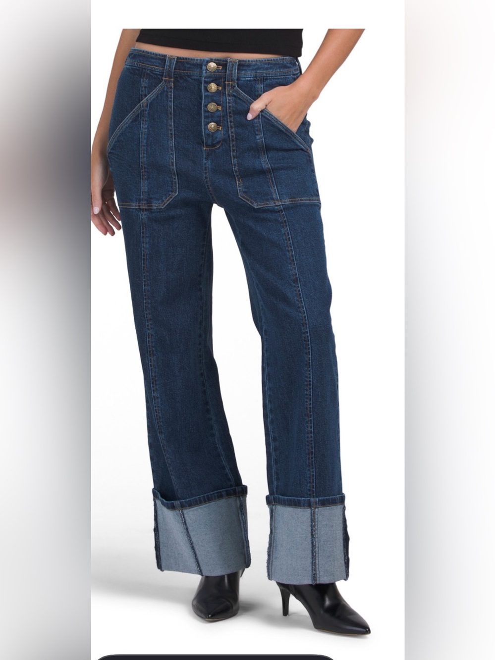 cinq a sept Dark Blue Wide-Leg Jeans with Cuffed Hem